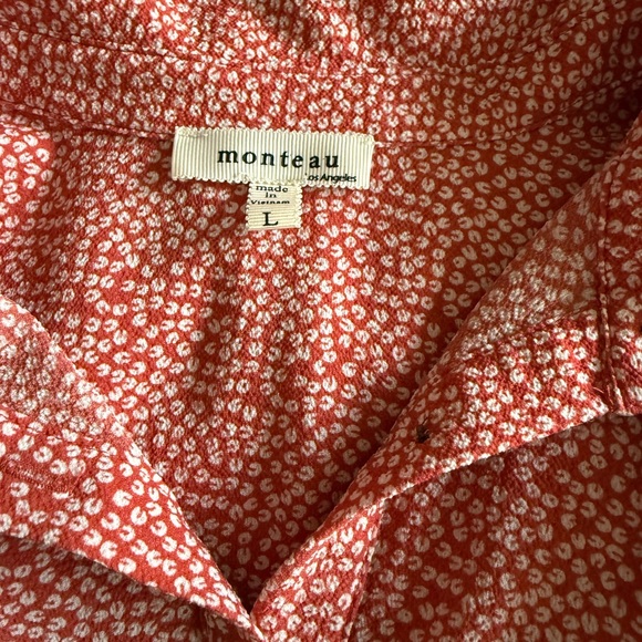 Monteau Lightweight Travel Button-Down Red Spring Summer Dress Size L - Picture 7 of 7